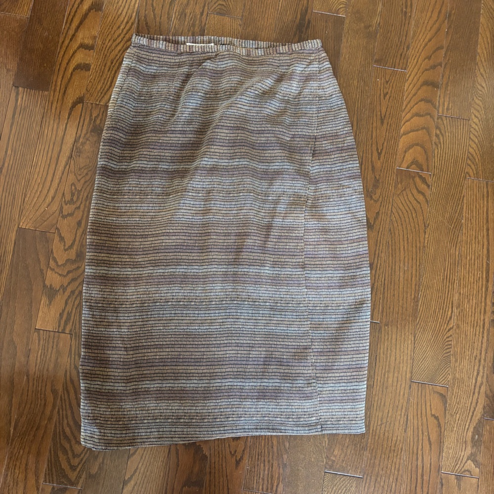 Due per Due Vintage Silk Striped Brown Tan Skirt